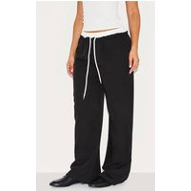Petite Black Boxer Detail Drawstring Waist Trousers, Black - 8