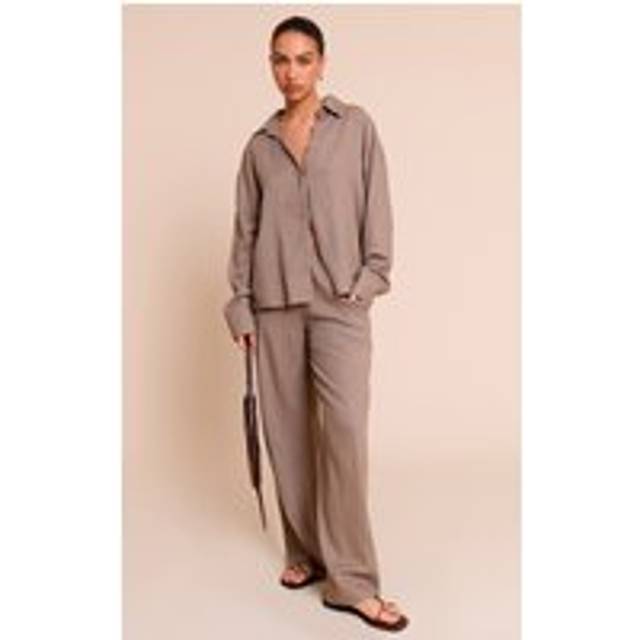 Taupe Pinstripe Casual Trouser, Brown - 4