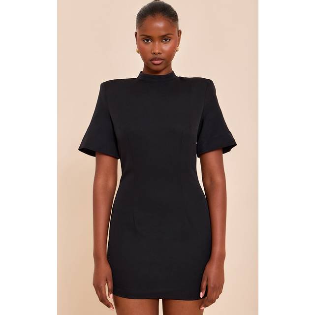 Black Woven Cinched Backless Mini Dress, Black - 6
