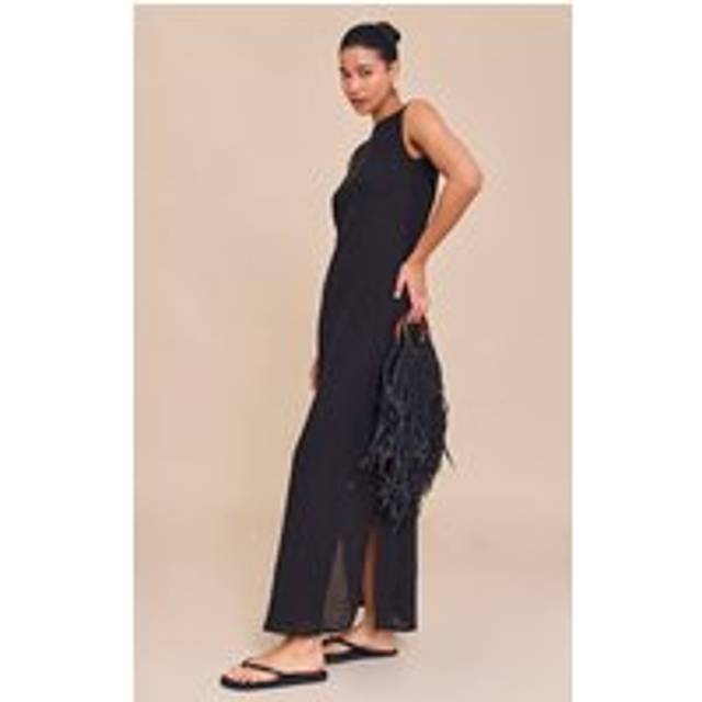 Black Cheesecloth Sleeveless Midaxi Dress, Black - 8