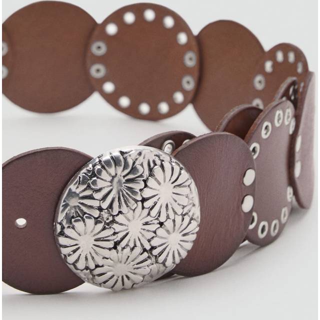 Studded leather belt brown - Woman - S - MANGO - Brown