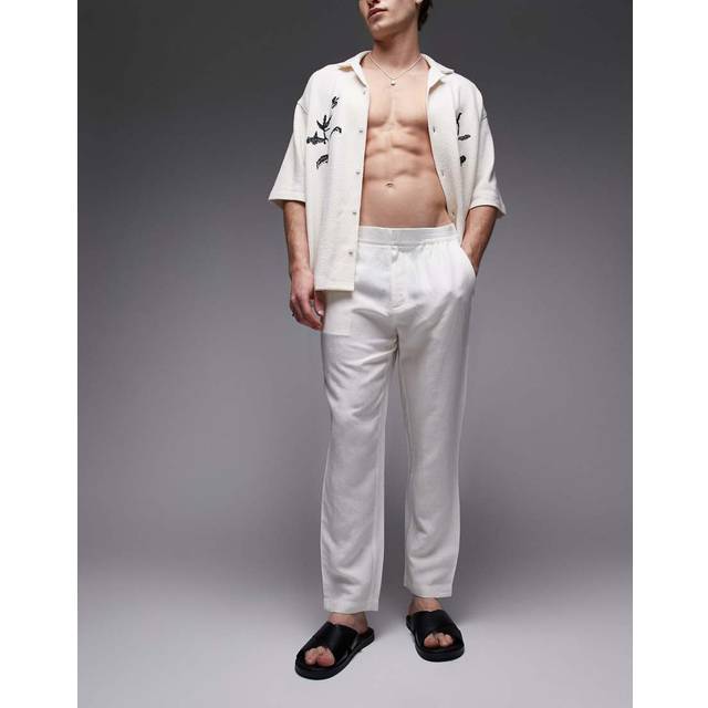 Topman – Naturvita linnebyxor med avsmalnande passform-Vit/a