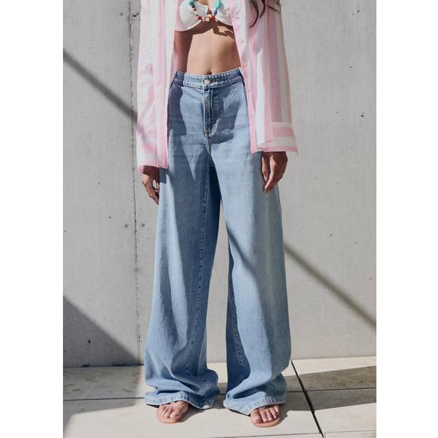Wide-leg pleated jeans medium blue - Woman - 4 - MANGO - Medium Blue