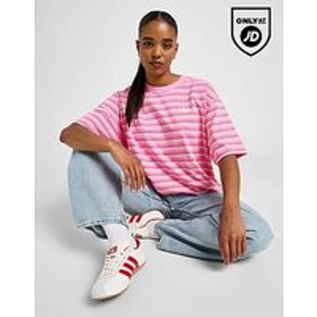 adidas Originals Stripe Oversized Boyfriend T-Shirt - Pink - Womens - M