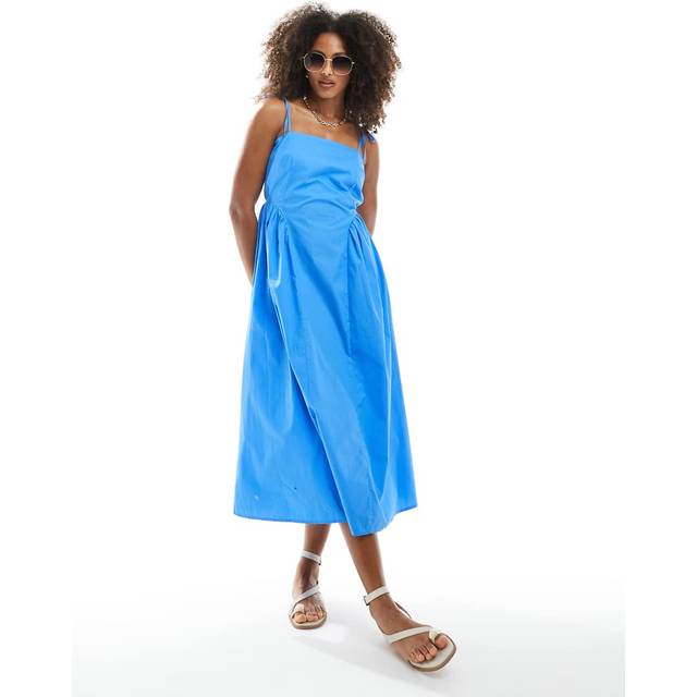 New Look Women's Bright Blue Poplin Tie Strap Midi Dress - UK 12