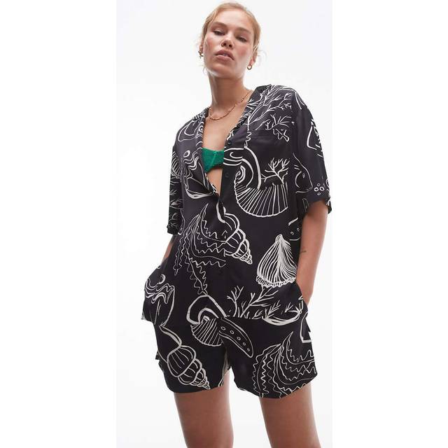 Topshop – Svarta, snäckmönstrade shorts i satin, del av set-Svart/a