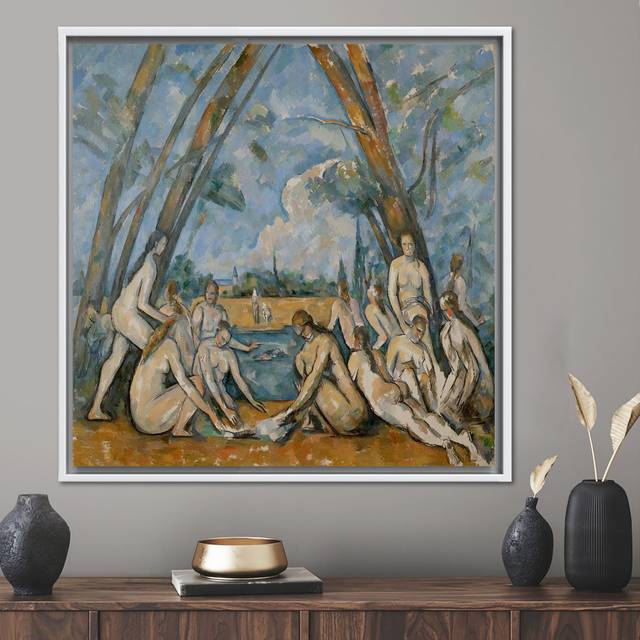 Large Bathers Les Grandes Baigneuses Canvas: Cezanne Oil Painting Print Wall Decor - White Floater Framed (90 cm H x 90 cm W)