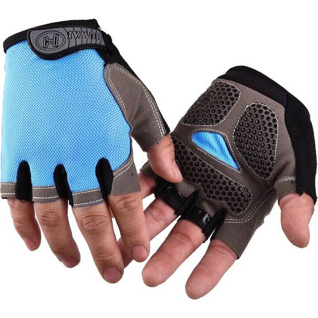 (Upgraded Blue, L) Unisex Half Finger Gloves Cycling Breathable Anti-slip MTB Outdoor Road