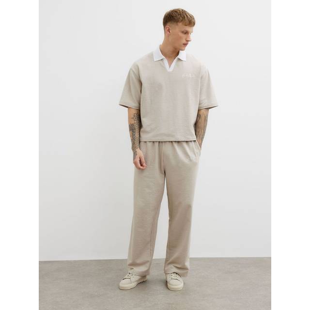 Mens River Island Beige Boxy Fit Textured Open Neck Polo Shirt