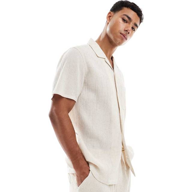 New Look Men's Off White Crinkled Short Sleeve Shirt - XXL