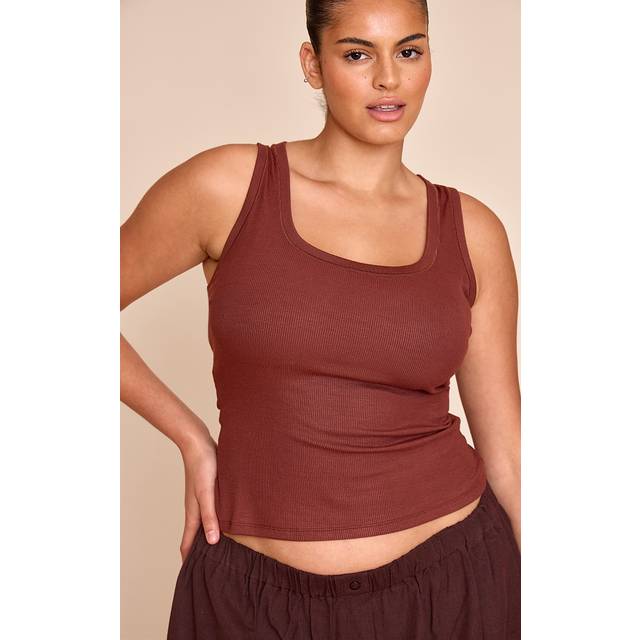 Plus Chocolate Soft Rib Scoop Neck Vest Top, Chocolate - 30