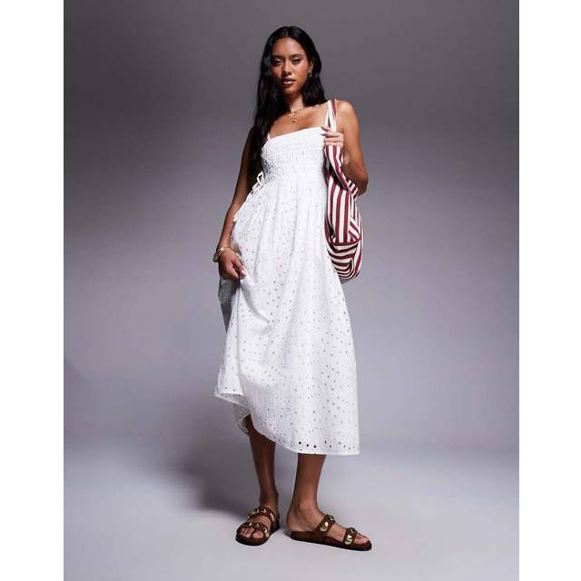 River Island Womens White Broderie Shirred Maxi Dress - 18