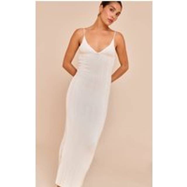 Petite Cream Strappy Knitted Stitch Detail Maxi Dress, White - L
