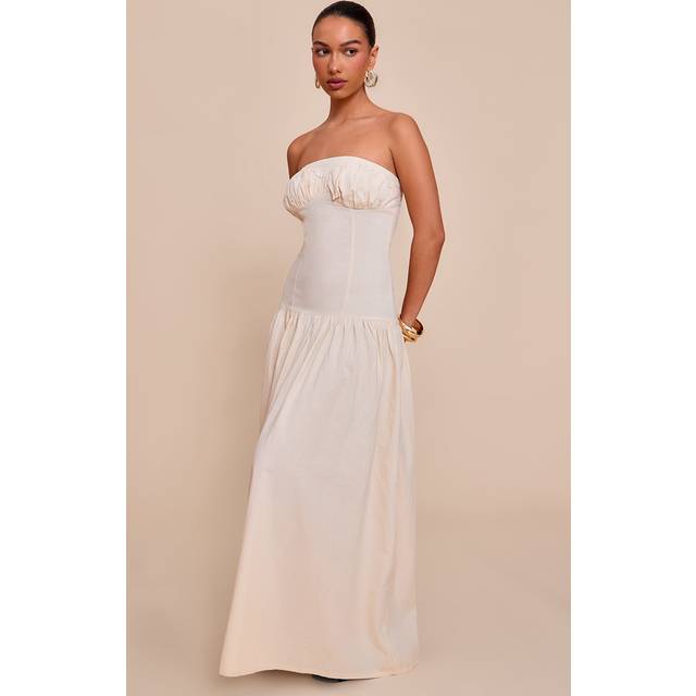Sand Bandeau Bust Seam Detail Maxi Dress, Sand - 10