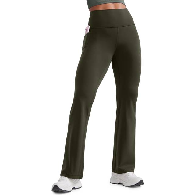 "CRZ YOGA Womens Butterluxe High Waist Flare Pants 31.5"""""""" - Yoga Bootcut with Side Pockets Wide Leg Lounge Casual Olive Green Medium"