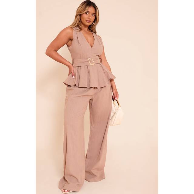 Shape Mocha Linen Highwaisted Wide Leg Trousers, Brown - 8