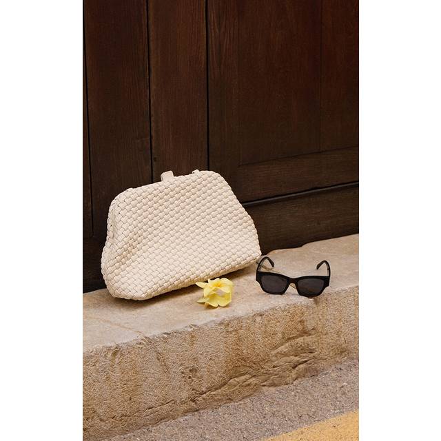 Cream Oversized Hand Weave Clutch Bag, White - One Size