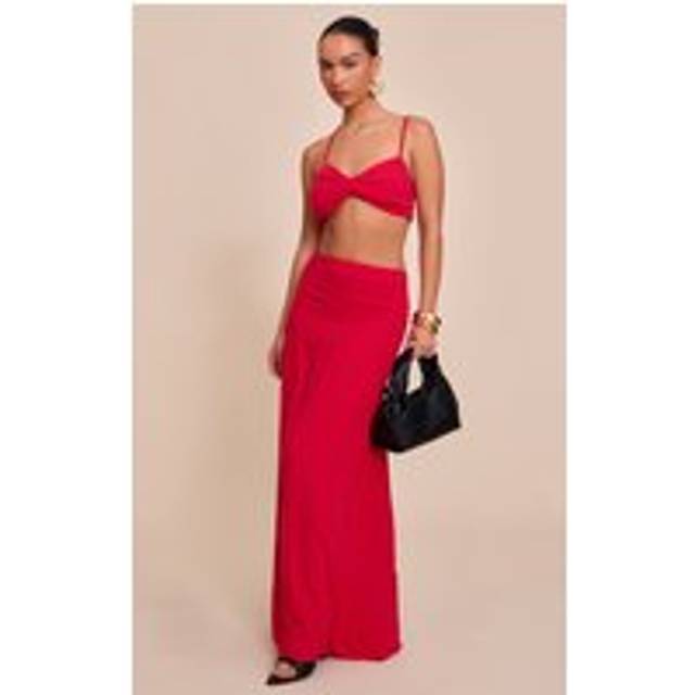Tomato Red Seam Detail Floaty Linen Maxi Skirt, Tomato Red - 14