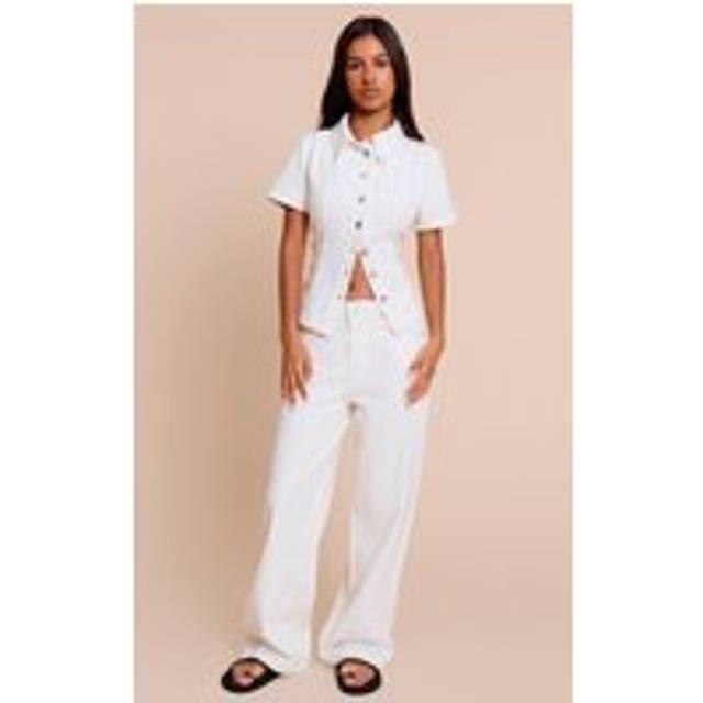 Petite White Mid Rise Straight Leg Jeans, White - 10