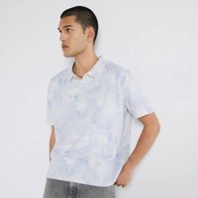 Mens River Island Blue Boxy Fit Tie Dye Knit Polo Shirt - XL