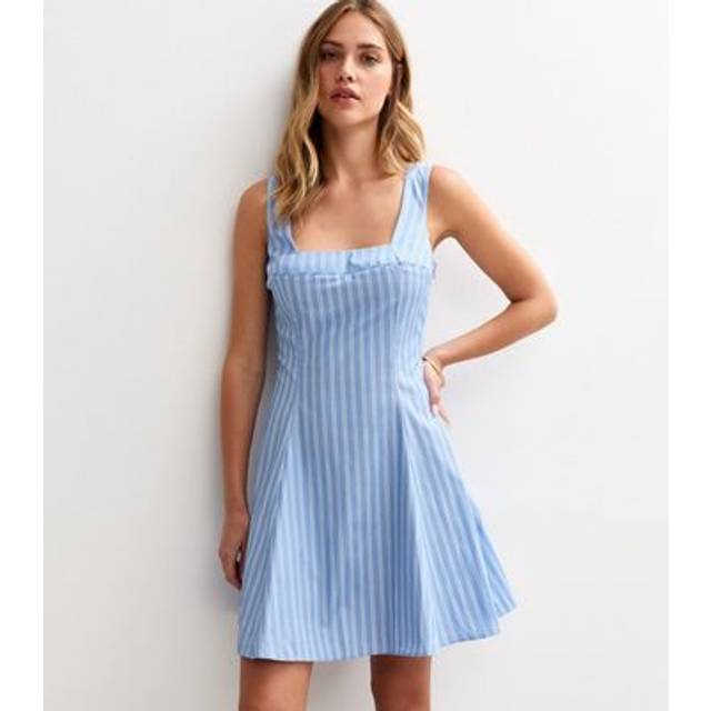 New Look Women's Blue Striped Poplin A-Line Mini Dress - UK 14