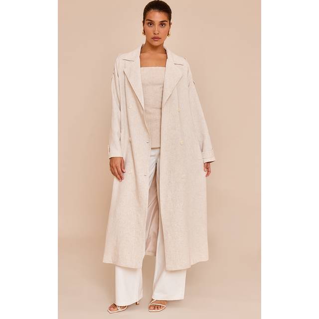 Petite Stone Oversized Linen Look Maxi Trench Coat, White - 14