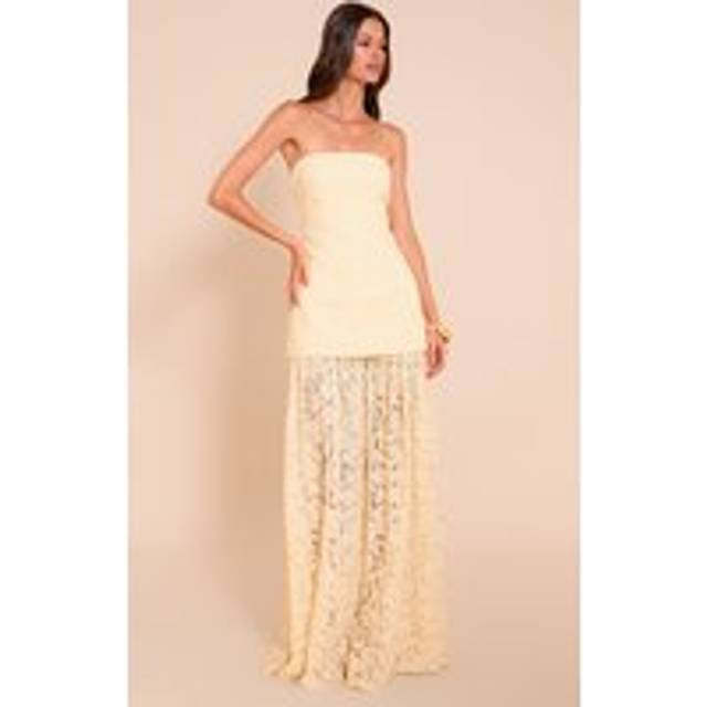 Lemon Lace Sheer Skirt Panel Bandeau Midaxi Dress, Lemon - 4