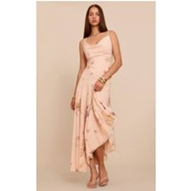Cream Printed Strappy Cowl Neck Maxi Dress, White - 6