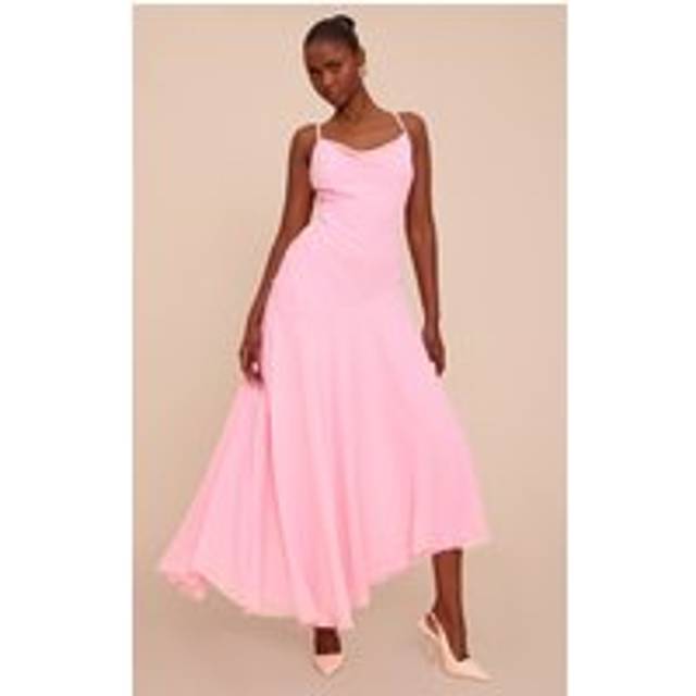 Baby Pink Strappy Cowl Neck Maxi Dress, Pink - 4