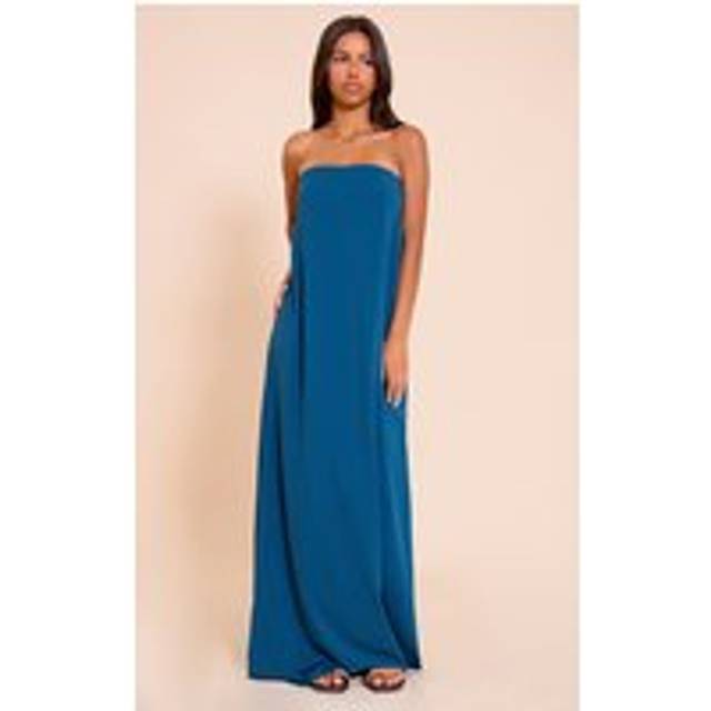 Petite Teal Floaty Woven Bandeau Maxi Dress, Blue - 6