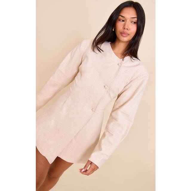 Natural Premium Linen Cinched Waist Cocoon Sleeve Mini Dress, Natural - 8