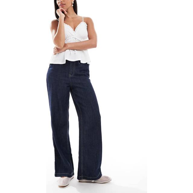 New Look Women's Navy Drawstring Waist Wide Leg Denim Trousers - UK 6