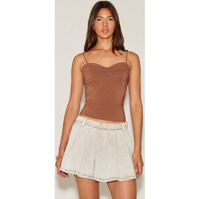 Washed Stone Low Rise Pleated Denim Mini Skirt, Washed Stone - 10