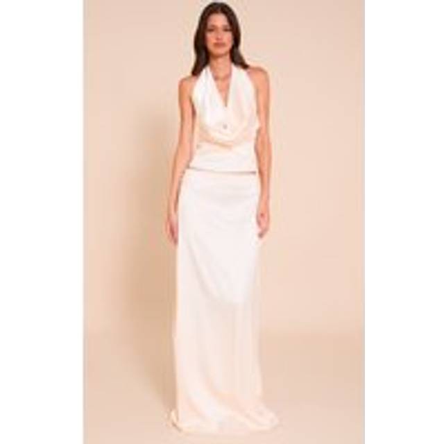 Champagne Satin Floaty Mid Rise Maxi Skirt, Yellow - 16