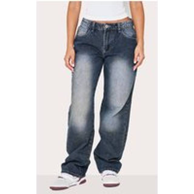 Petite Grey Used Bleach Rigid Low Rise Straight Leg Jeans, Grey - 2