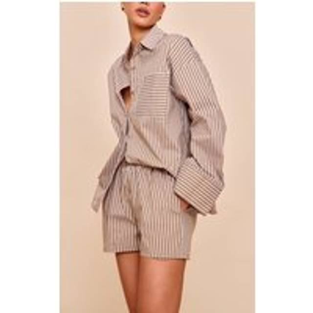 Olive Pinstripe Woven Elastic Waist Floaty Shorts, Green - 14