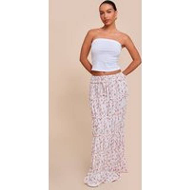Pink Ditsy Floral Print Tiered Maxi Skirt, Pink - 4