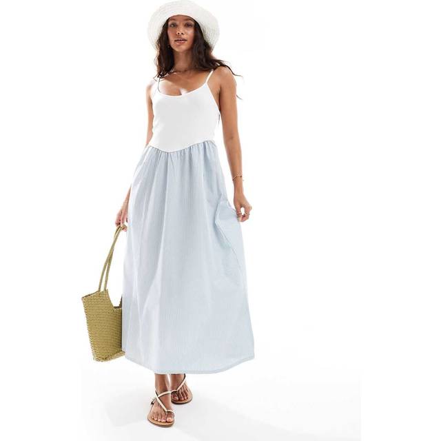 New Look Women's Blue Stripe Print V Waist Poplin Midi Dress - UK 10