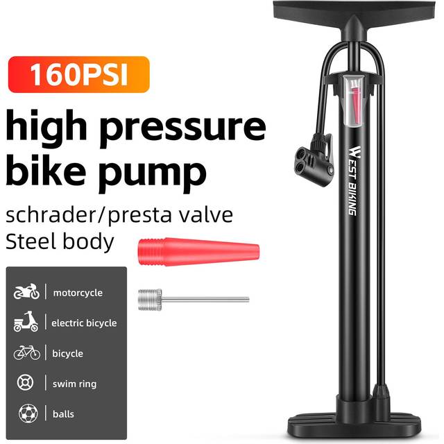 Kompakt 160PSI cykeldäck fotpump Bärbar cykelpump Basket Elektrisk cykel Motorcykel svart