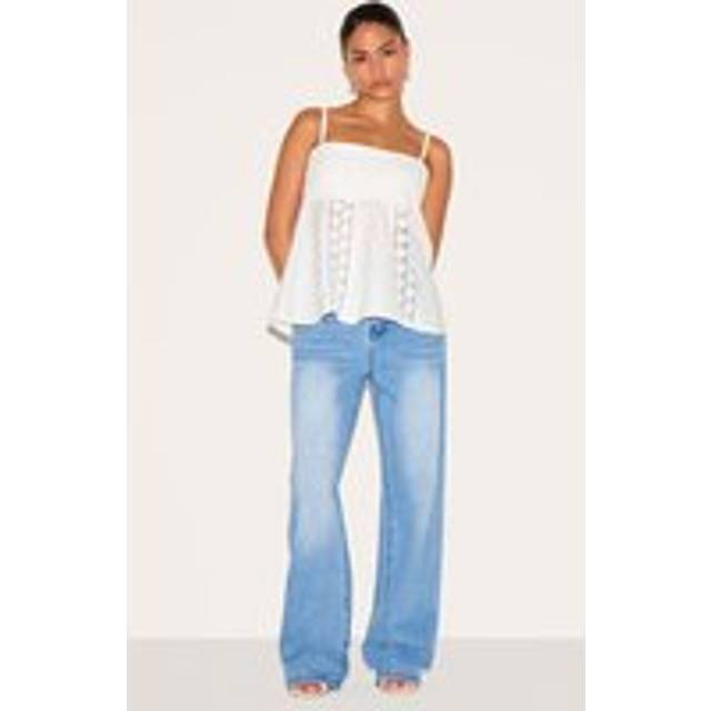 Petite Blue Denim Mid Rise Invisible Waistband Wide Leg Jeans, Blue - 12