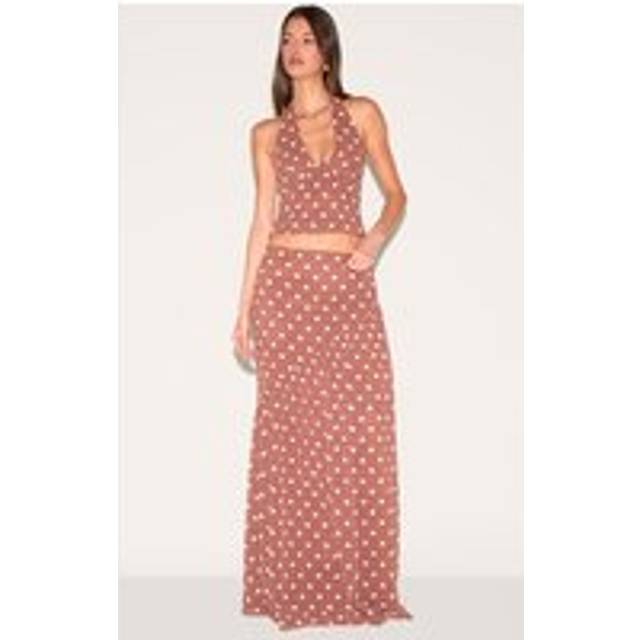 Chocolate Polka Dot Asymmetric Maxi Skirt, Chocolate - 4