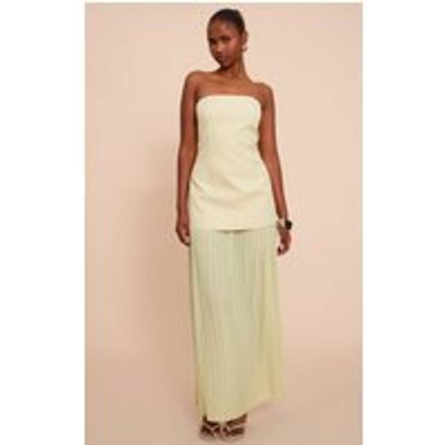Sage Green Chiffon Pleated Skirt Panel Bandeau Maxi Dress, Sage Green - 6