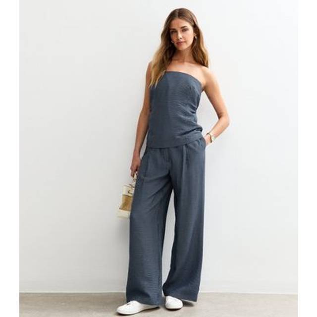 New Look Women's Blue Textured Striped Wide Leg Trousers - 12-13 years