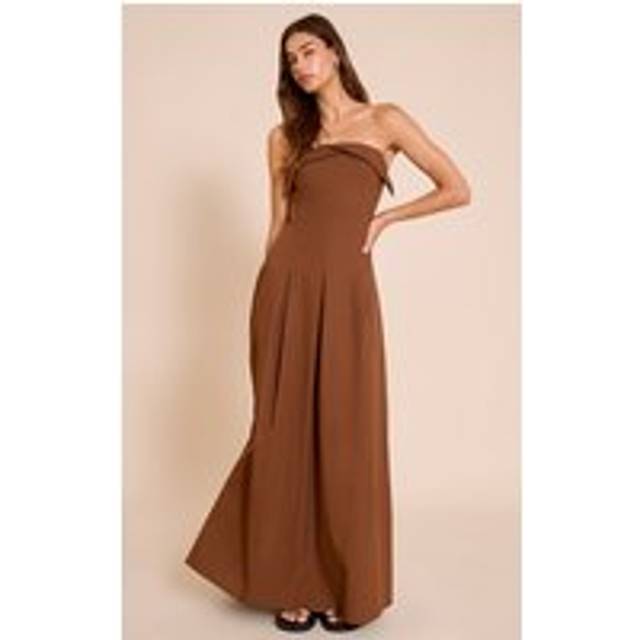 Chocolate Bandeau Pleated Midaxi Dress, Chocolate - 16