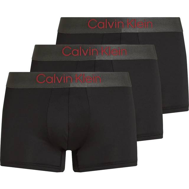 Calvin Klein Men's 3-Pack Microfiber Boxer Trunks, Black with Coloured Waistbands - Size: 32/30/31