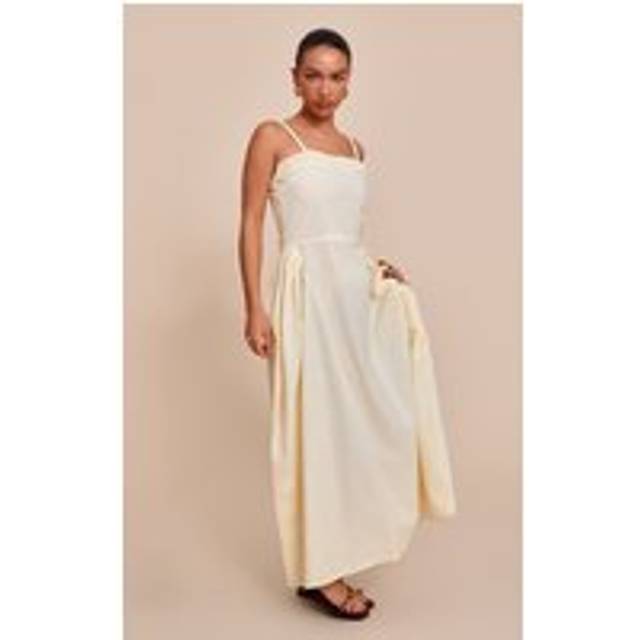 Lemon Braided V Waist Midaxi Dress, Lemon - 10