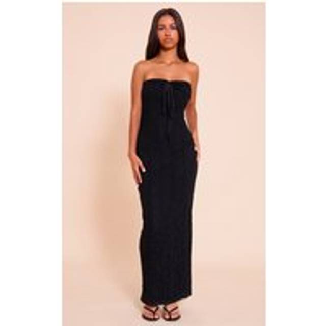 Petite Black Fitted Lace Bandeau Maxi Dress, Black - 14