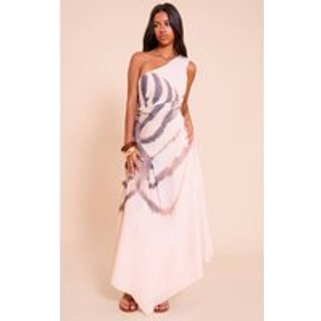Petite Almond Printed One Shoulder Chiffon Maxi Dress, Almond - 12