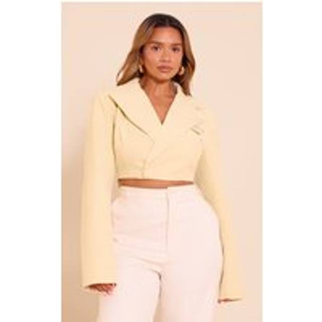 Shape Butter Yellow Tailored Asymetrical Cropped Adjustable Waist Blazer, Butter Yellow - 14