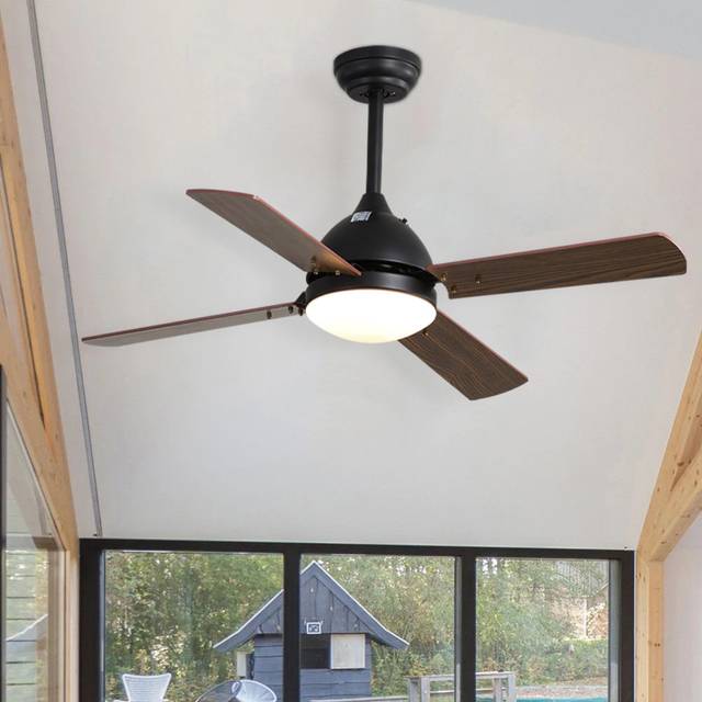 Traditional Ceiling Fan with LED Light – Remote Control, Reversible Wood Blades - Brown (42cm)